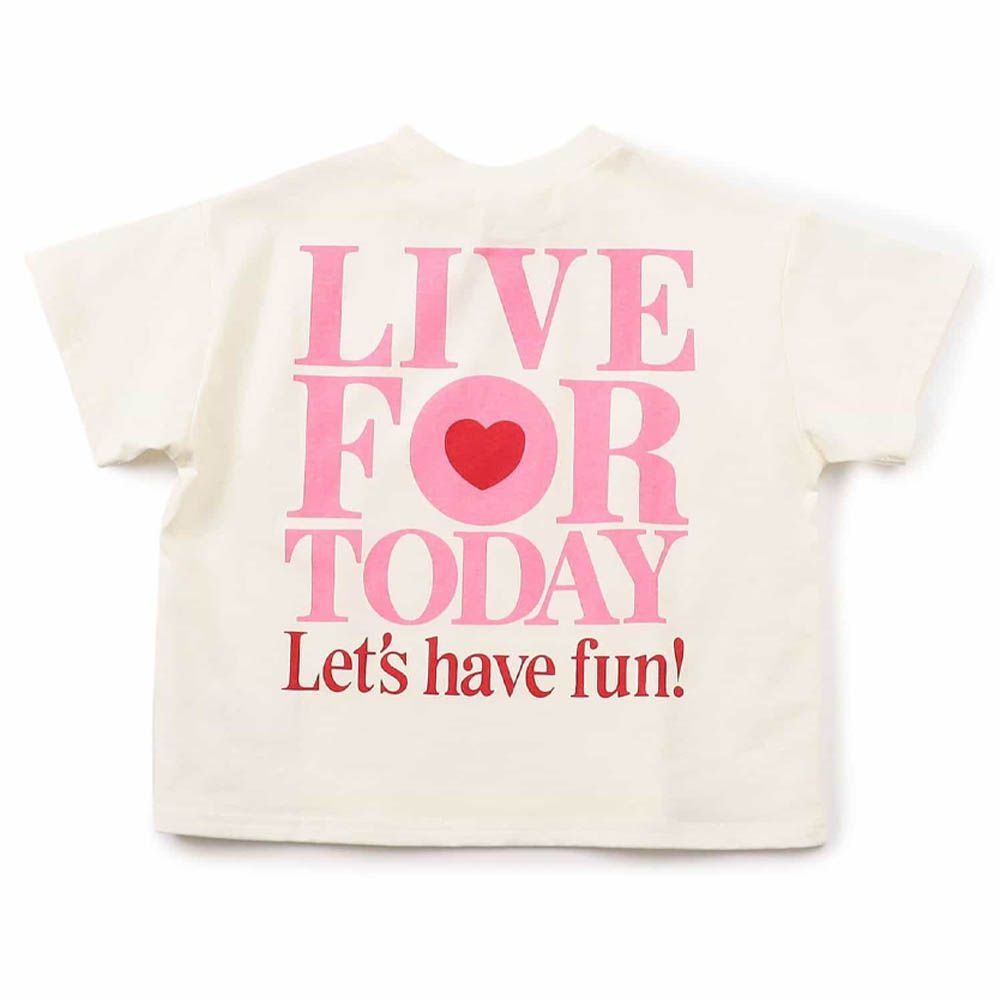 100%棉 運動風印花短袖上衣-LIVE FOR TODAY-象牙白