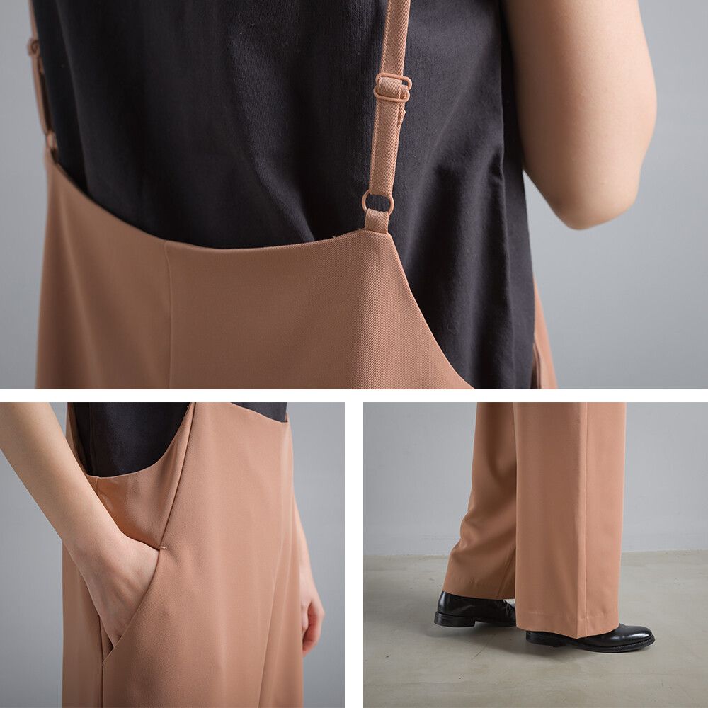 日本女裝代購 - 細肩帶雪紡吊帶長褲-杏 (Free)