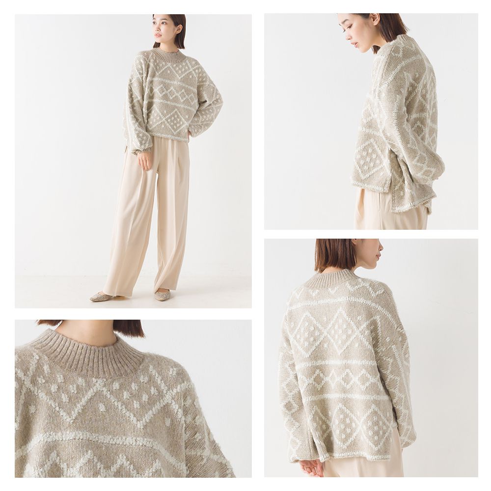 日本 OMNES - 歐風圖騰柔軟針織毛衣-石墨灰