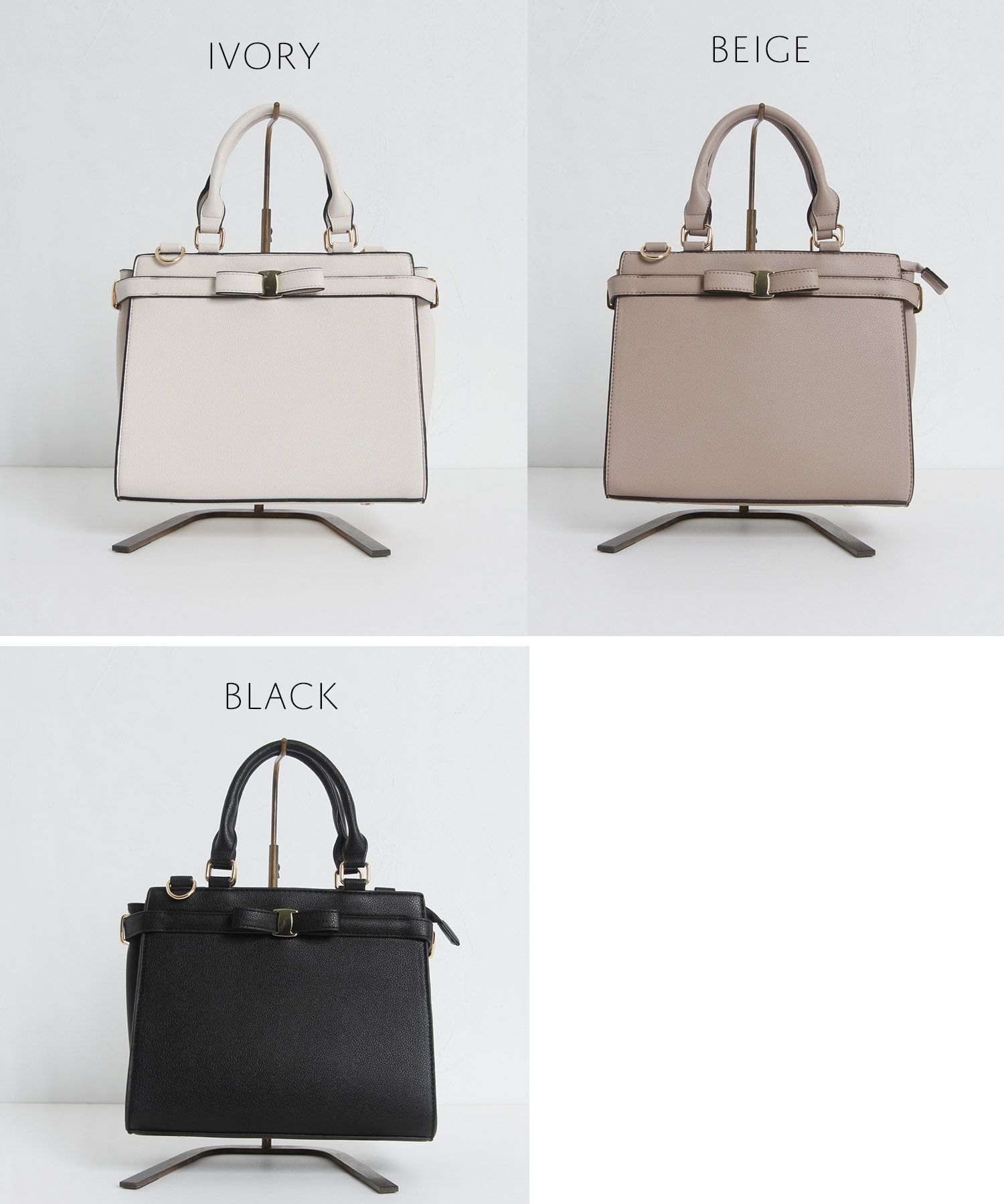 日本 tocco-closet - 蝴蝶結金釦手提包/側背包-氣質杏