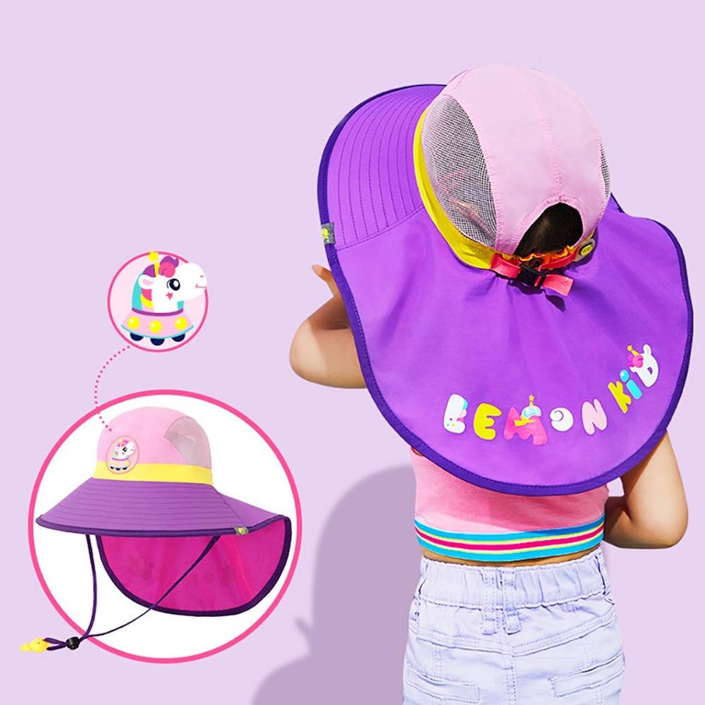 韓國lemonkid - 加大帽檐防曬帽-粉紫獨角獸