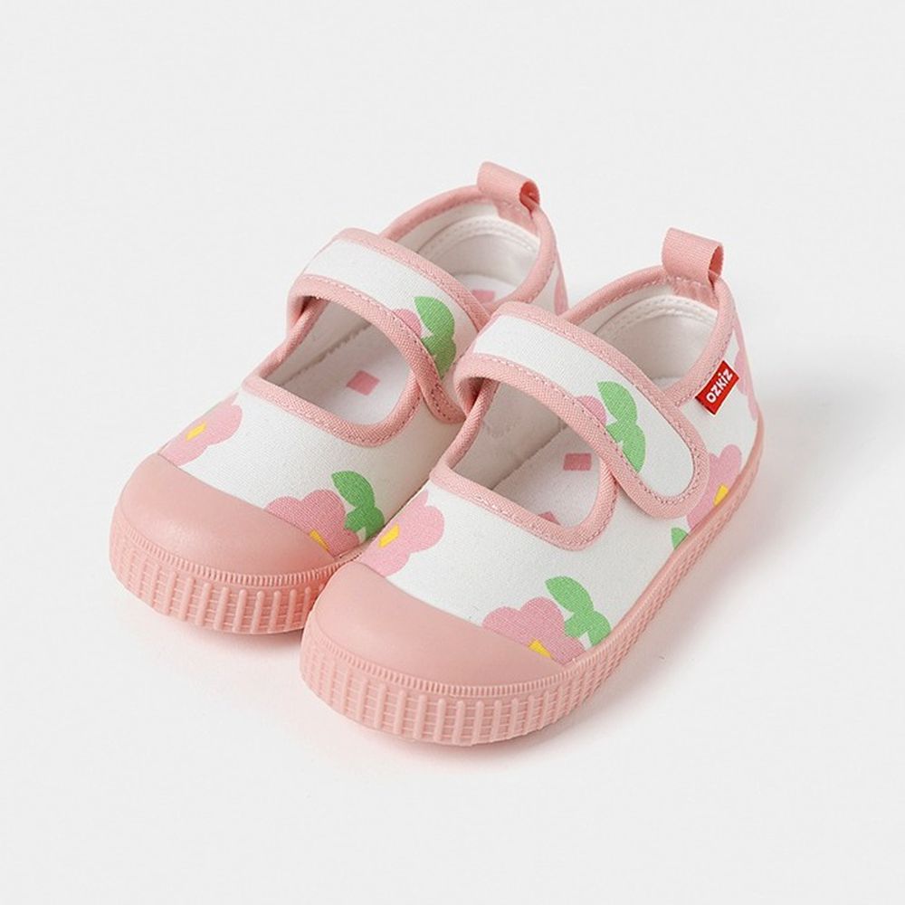 腳趾保護防滑休閒鞋/室內鞋-可愛粉花-米白X粉