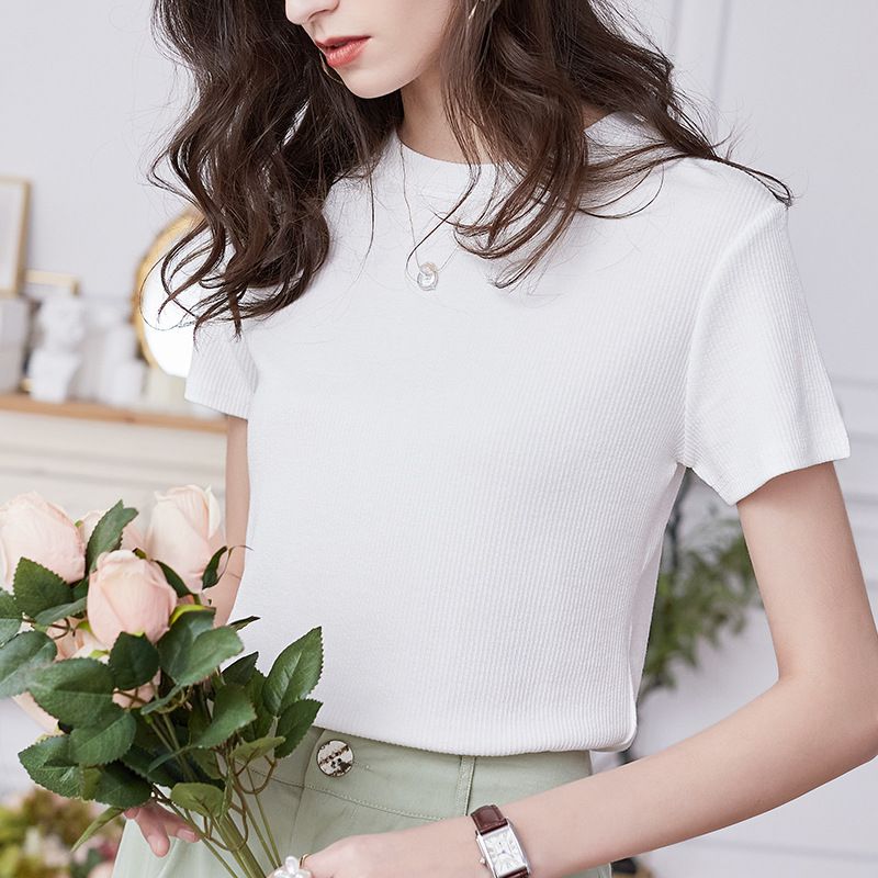 慵懶格調圓領短袖上衣-淺紫色 (M)