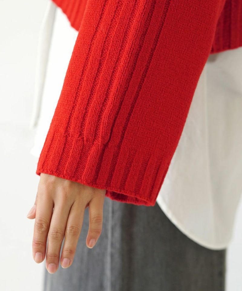 日本 zootie - 寬鬆立領羅紋針織短版毛衣-白