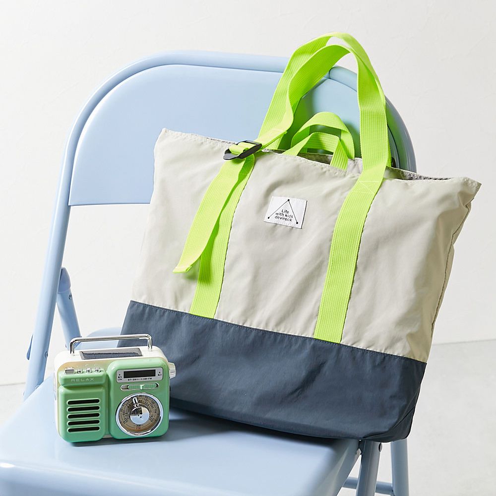 撞色輕量大方肩背上學提袋(背帶可調)-萊姆黃x淺灰 (33x42cm)