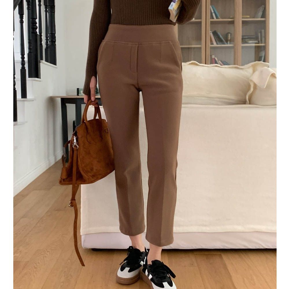 VETICA (內磨毛)韓製顯瘦小腹收收九分褲-焦糖