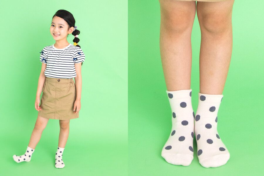 日本 stample - (兒童)中筒襪-超值三雙組-點點-A(粉x綠xX灰)