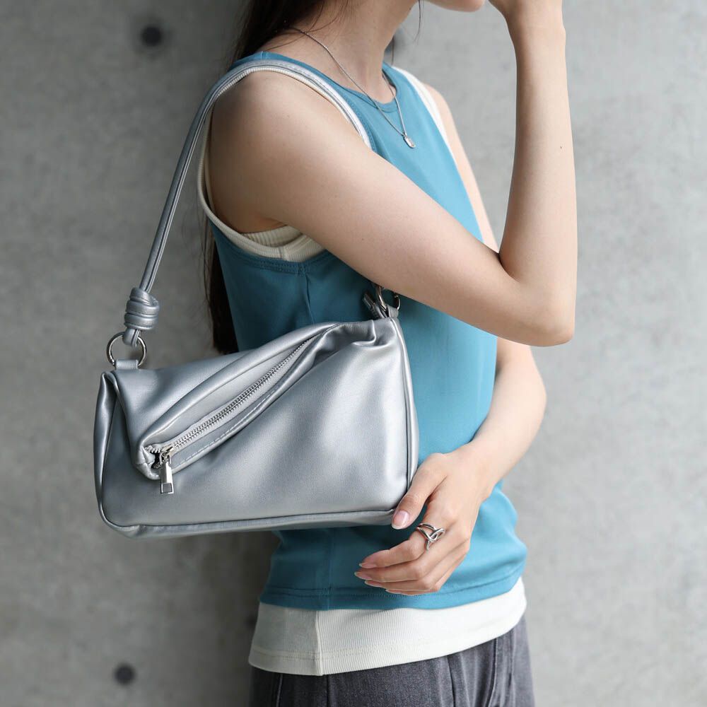 2way軟質拉鍊造型手提/側背包-太空銀