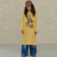 韓國南大門童裝 - NAVi 兔兔玩偶純棉長袖連身洋裝-芥末黃