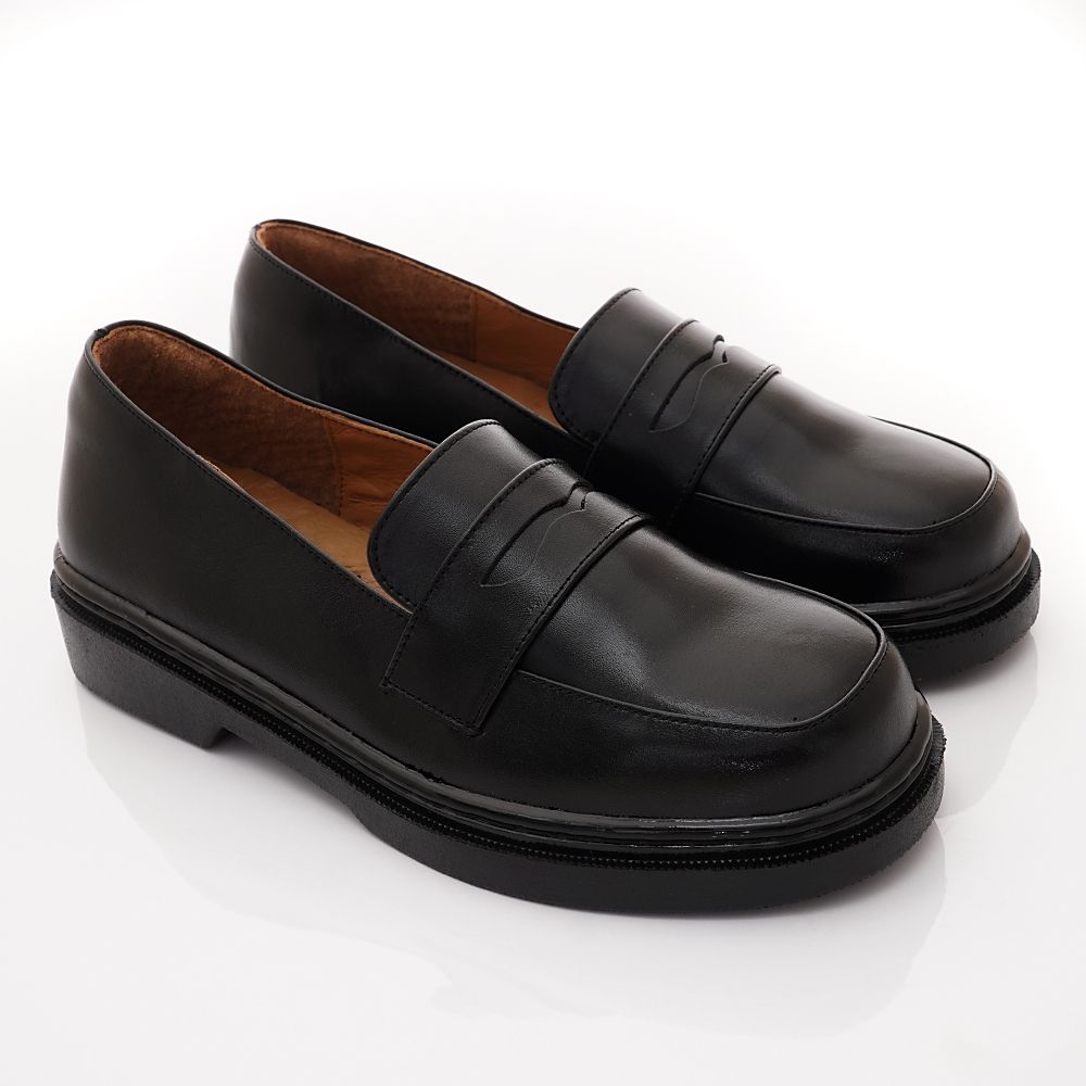 YUMA童鞋 - 台灣製純黑休閒皮鞋(中大童段)台碼-皮鞋-黑