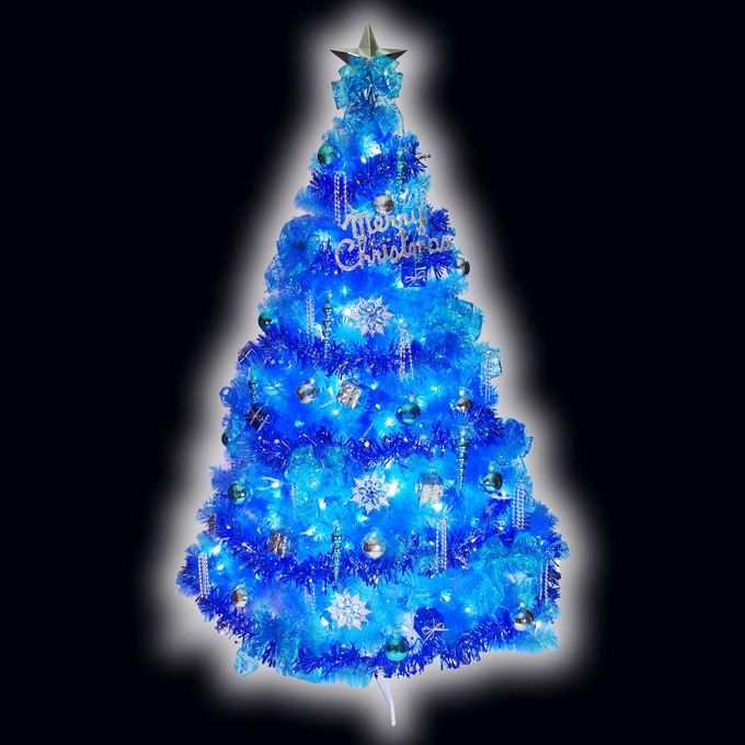 MODACore 摩達客 - 台灣製8呎/8尺(240cm)豪華版晶透藍系聖誕樹(銀藍系配件組)+100燈LED燈藍白光3串(附IC控制器)