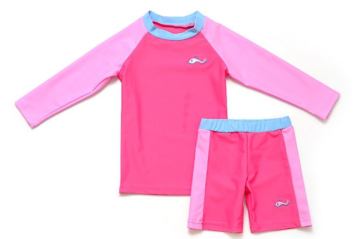 韓國 OZKIZ - 抗UV防曬兒童泳裝-二件組-海豚粉紅