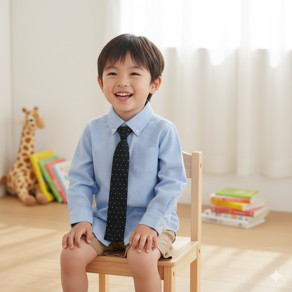 長袖襯衫-附針織領帶-淺藍色