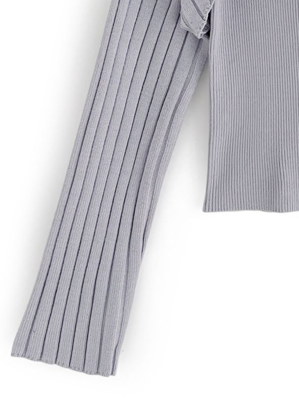 日本 GRL - 小立領羅紋兩件式針織上衣-灰藍 (F)