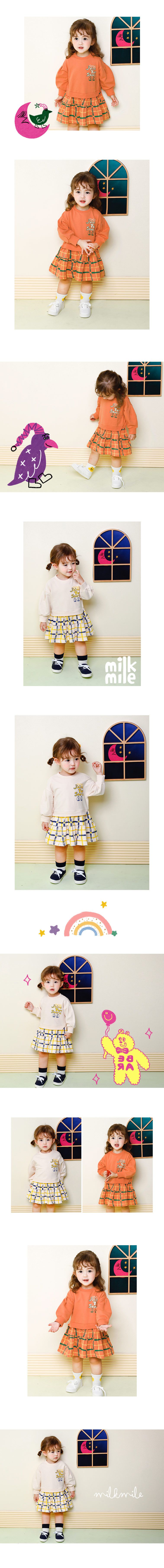 韓國 milk mile - 假兩件格子裙拼接洋裝-橘