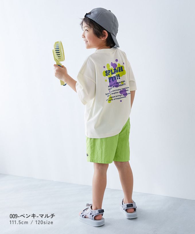 日本 devirock - 接觸涼感 落肩廓形短袖T恤-背後潑墨-藍