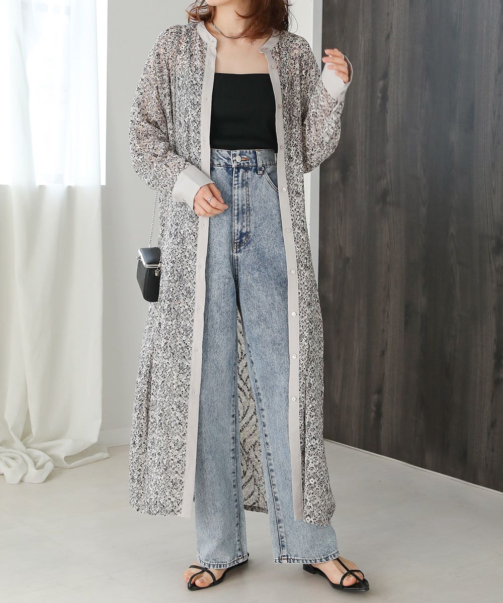 日本 Bab - 文藝浪漫碎花排扣洋裝-石英灰