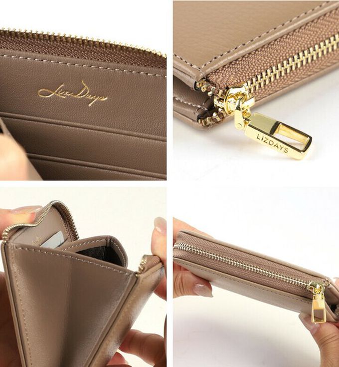 日本 LIZDAYS - 牛皮輕薄短夾/錢包-淺灰杏 (9x11x2.5cm)