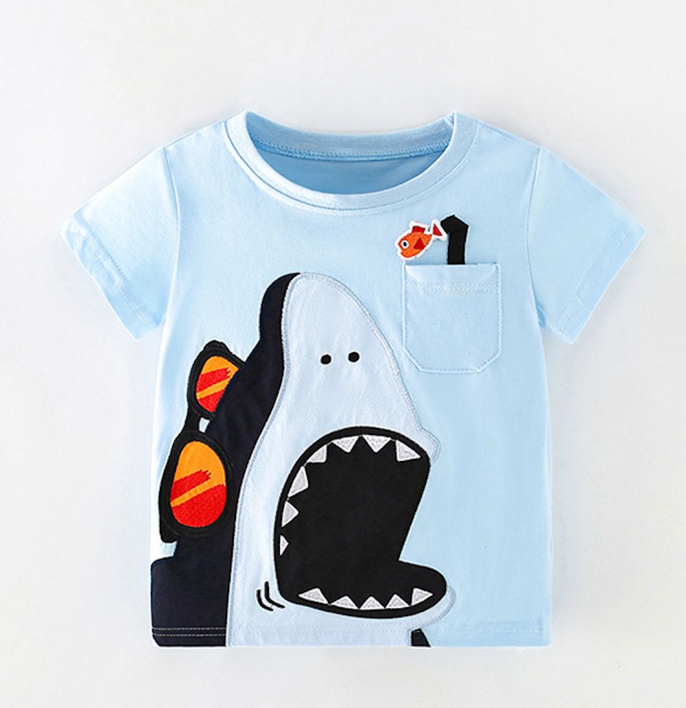 love, charlotte - 鯊魚主題短袖棉T-Shirt