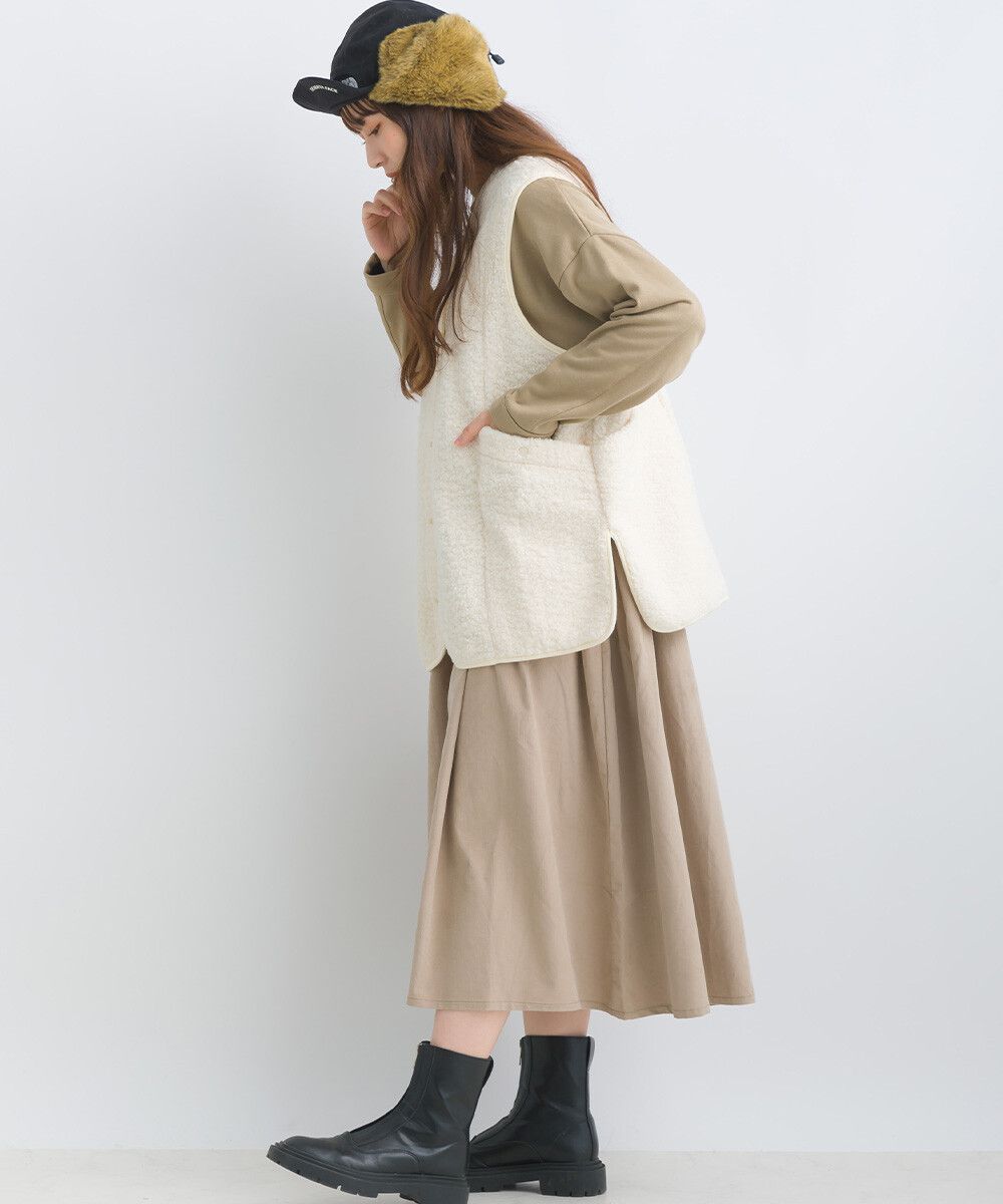 日本女裝代購 - 前後2way大口袋短毛背心-象牙