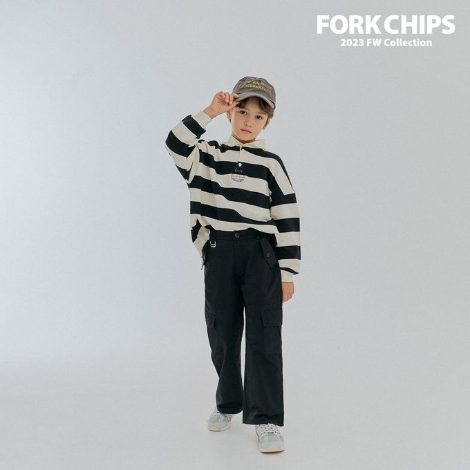 韓國 FORK CHIPS - 極簡翻領寬條紋寬鬆長袖上衣-象牙白X黑