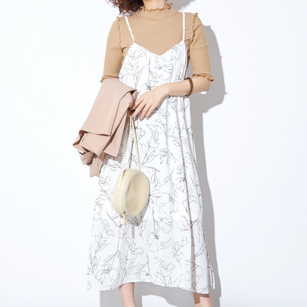 日本女裝代購 - 2way 碎花V領洋裝/罩衫外套-綠 (M(Free size))