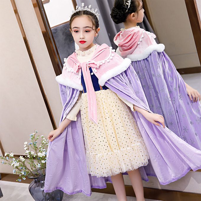 冰雪女王保暖印花斗篷-紫色