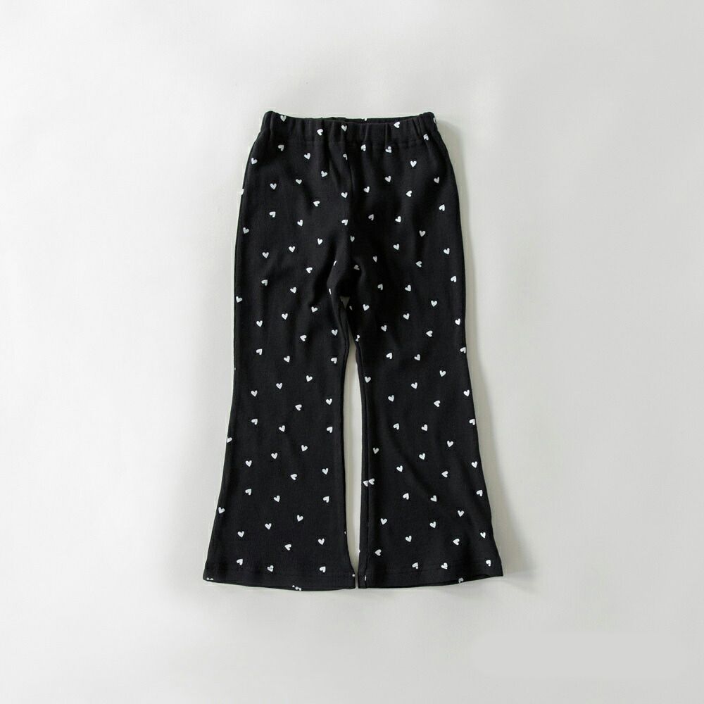 彈性羅紋百搭薄款喇叭褲-愛心-黑