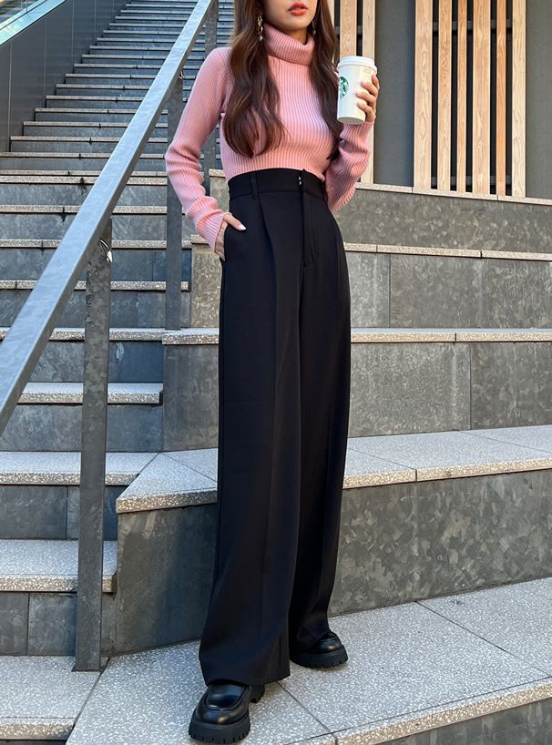 日本 GRL - 美腿修長打褶西裝褲/寬褲-簡約白