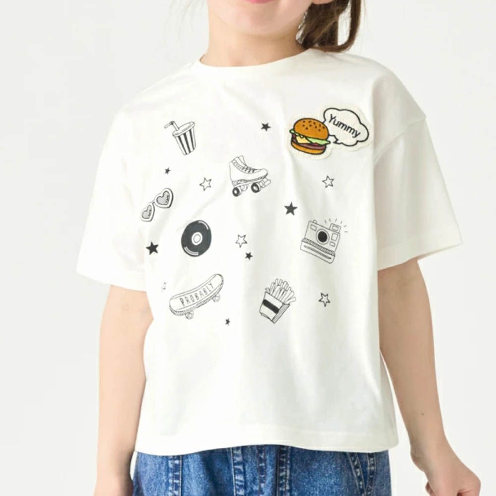 100%棉 漢堡貼布短袖上衣-白