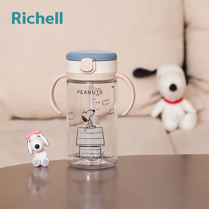 日本 Richell 利其爾 - 史努比吸管水杯320ML-藍色