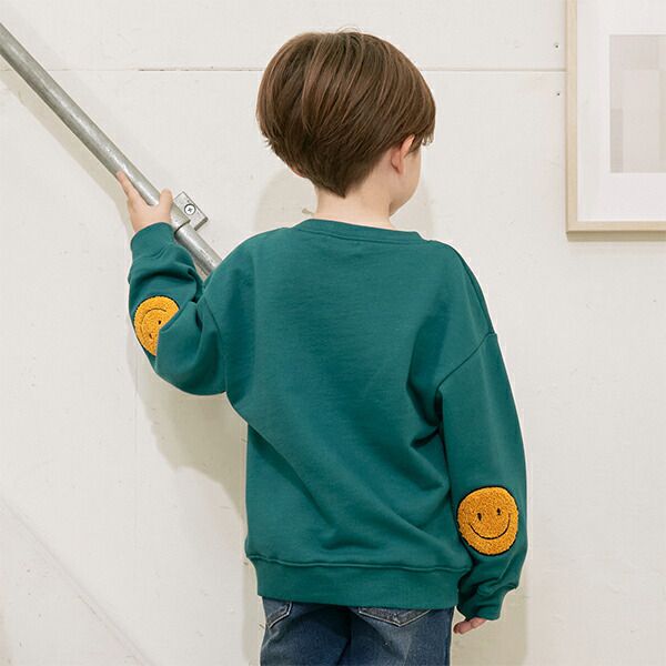 日本 b-ROOM - 療癒笑臉刺繡長袖上衣-深藍