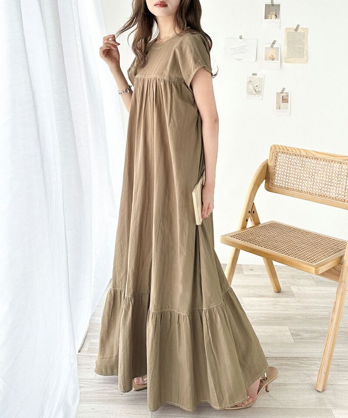 日本 Classical Elf - 法式優雅V領縫線開襟洋裝-卡其杏