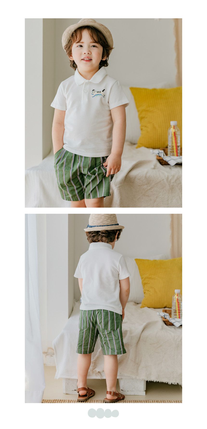 韓國 Bebezoo - 刺繡鳳梨條紋短褲