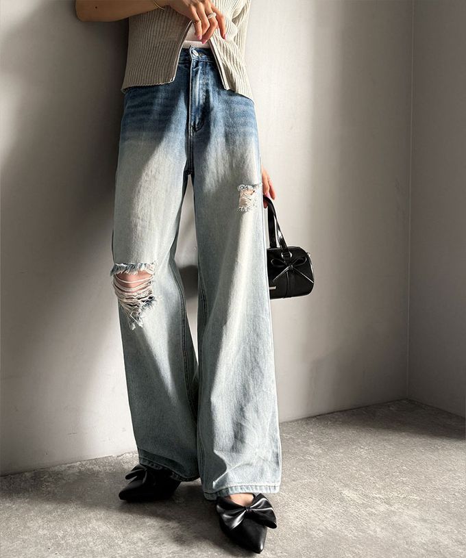 日本 Classical Elf - Java 率性有型刷破寬版丹寧褲-漂白藍