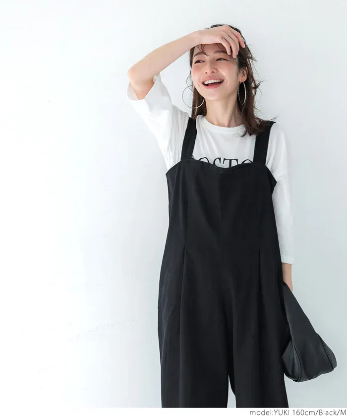 日本 COCA - 棉混厚磅工裝感吊帶褲-黑