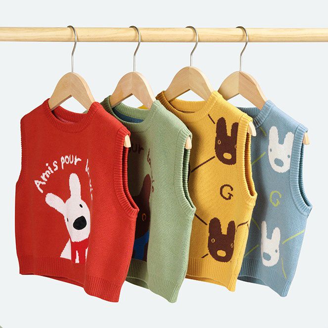 Minizone - 純棉針織保暖背心-卡通人物卡斯波-綠色