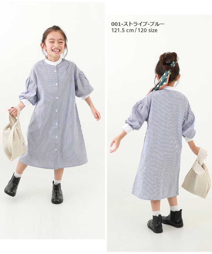 日本 devirock - 2WAY氣球袖襯衫式開襟洋裝-格子-黑