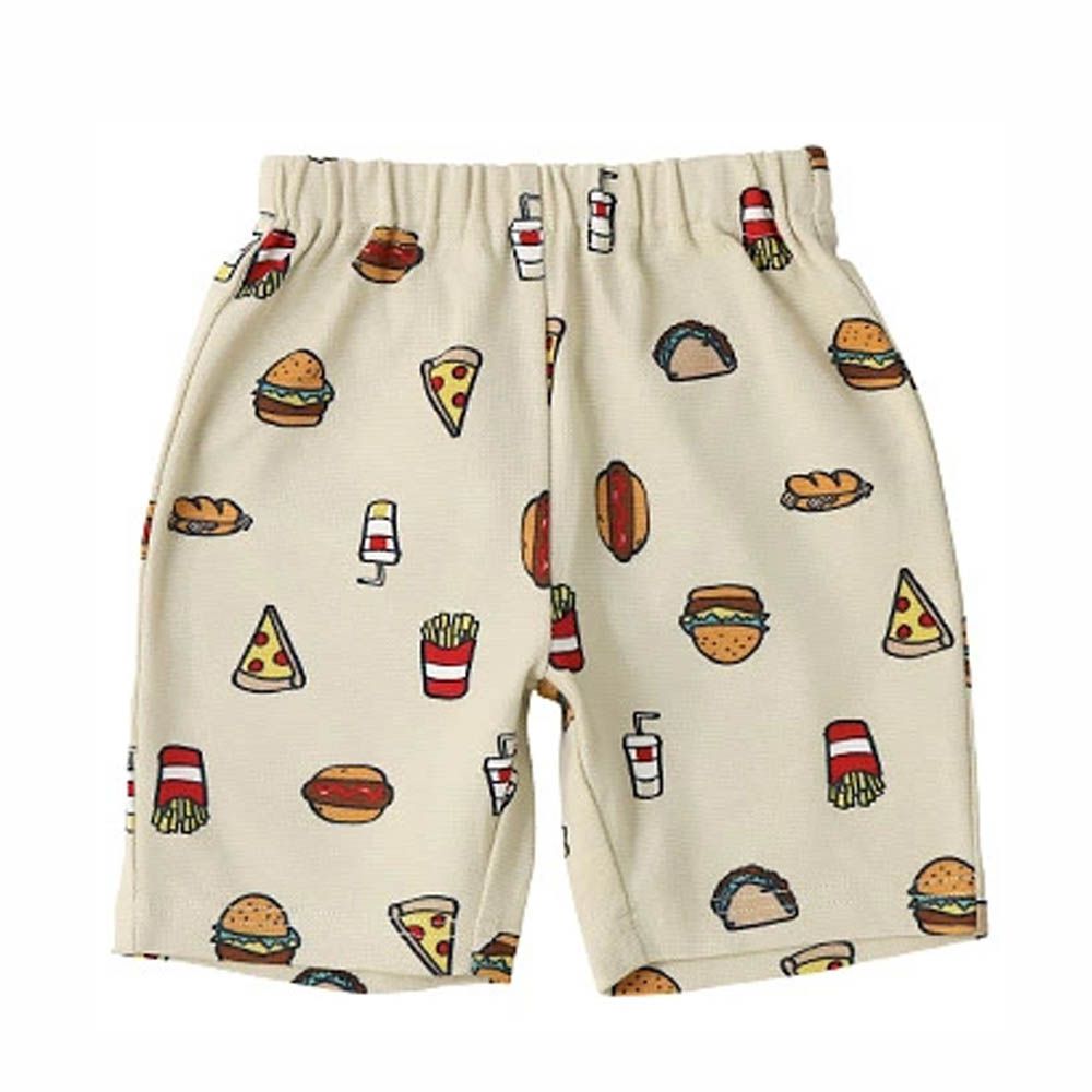 百搭印花彈力休閒短褲-速食-米杏