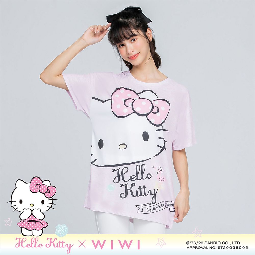 WIWI - 寬版-歪頭Hello Kitty防曬排汗涼感衣-女-麻花粉