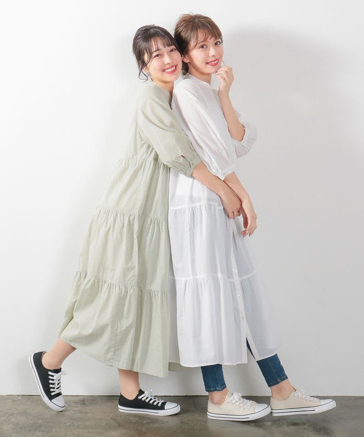 日本 Honeys - 純棉七分袖寬鬆蛋糕裙洋裝-黑