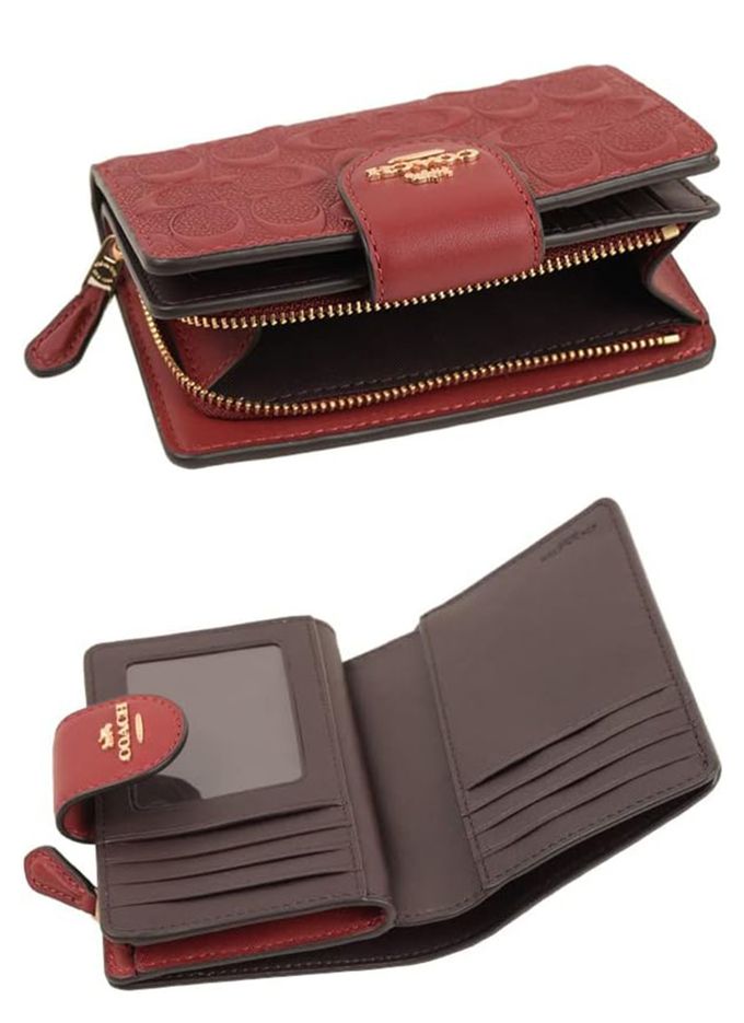 COACH - 浮雕LOGO皮革中夾 (櫻桃紅)