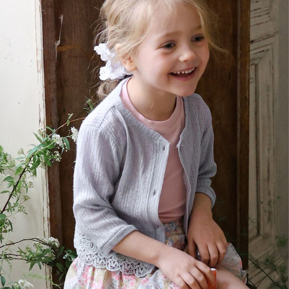 Puellaflo 清爽微透感7分袖針織外套-天藍