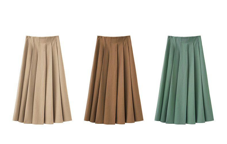 百褶高腰半身裙-杏色