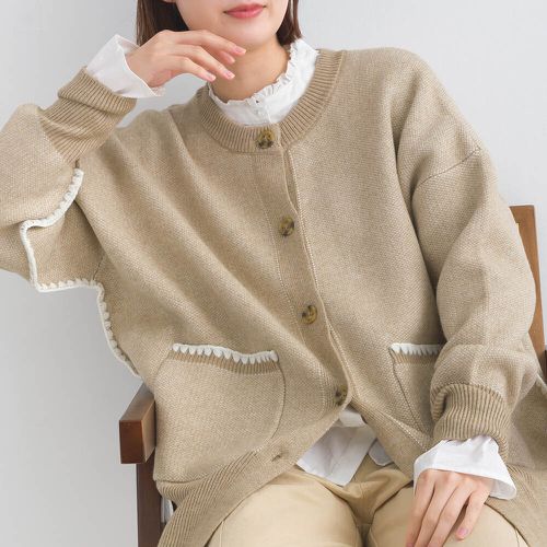 俏皮縫線柔膚針織大口袋開襟外套-杏