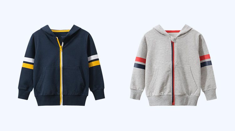 純棉連帽外套-撞色條紋-灰色x紅色