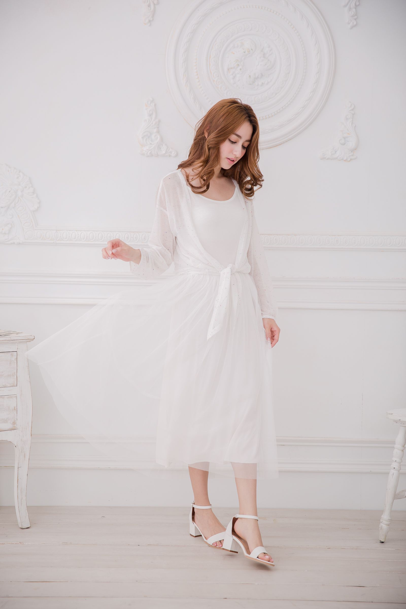 Peachy - 獨家訂製綿柔連身紗裙-細肩帶連身款-夢幻白 (F)