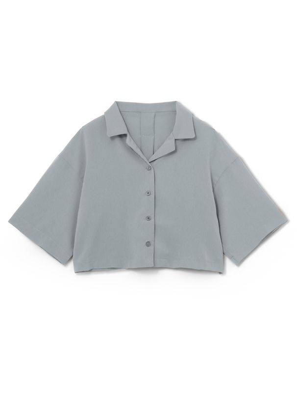 日本 GRL - 率性翻領排釦短袖襯衫/外套-黑