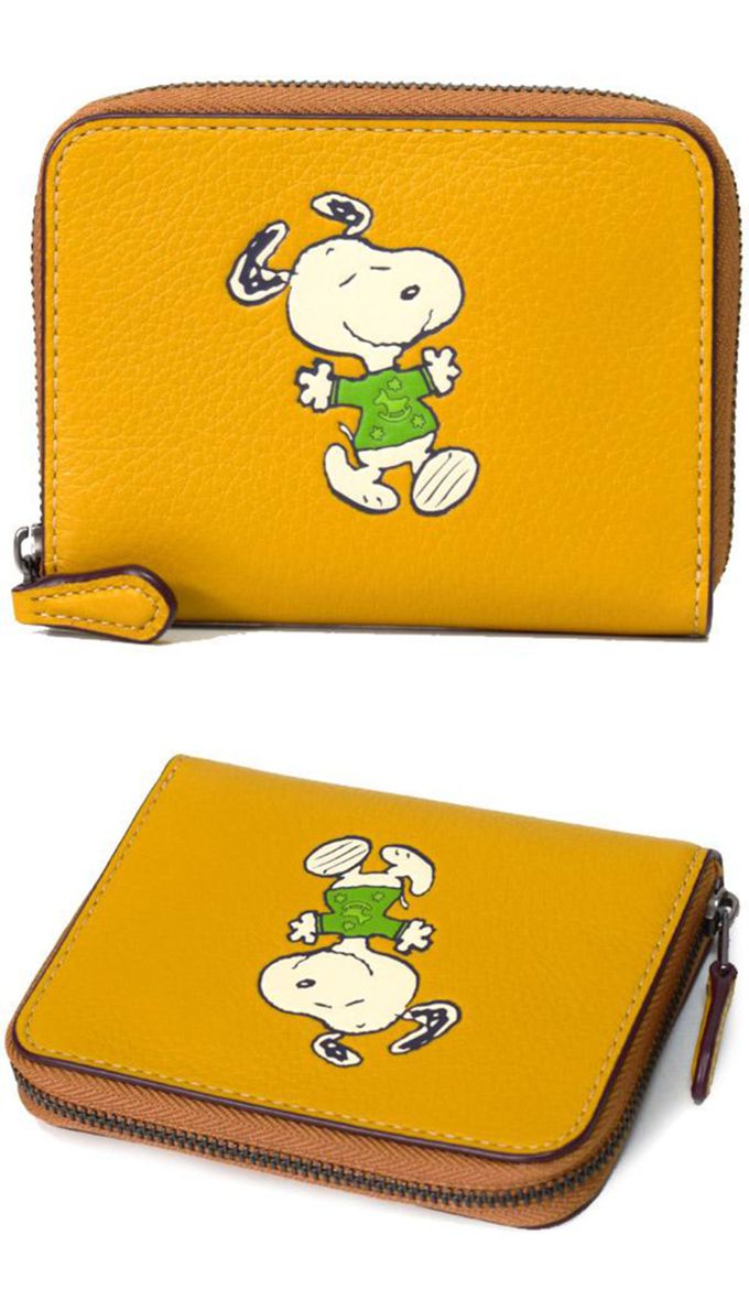 COACH - 史奴比聯名皮革短夾 (桔黃)