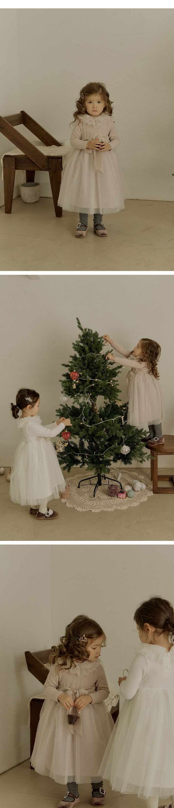 韓國 Puellaflo - 精緻網紗蕾絲綁帶拼接洋裝-粉